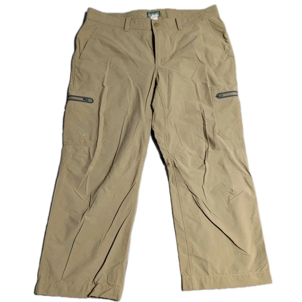 LL Bean Cresta Hiking Pants Mens 38x30 Tan Water‎ Resistant Nylon Outdoor